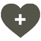 Healthcare icon: grey heart with white cross inside