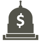 State Budget icon. A 2-dimensional representation of the state Capitol building with a dollar sign on the dome.