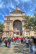 Ralliers gather at the South steps of the Texas Capitol building.