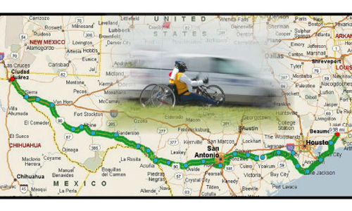 Road map of Texas with image of hand cyclist superimposed